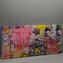 JKWALL77 Banksy Street Wall Art - Graffiti Abstract Canvas Wall-Art for Living Room Ready To Hang Size 40" x 20" (Colors 8)