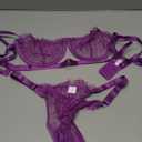 Dlsave Sexy Lingerie for Women Eyelash Lace Mesh Matching Bra and Panty Sets Push Up Lace Bralette 2 Piece Lingerie Set (Medium, Dark Purple)