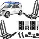 DRSPORTS 2 Pairs Heavy Duty Universal J-Bar Kayak Rack Roof Top Carrier for Kayak Canoe Paddle Boat Mounted on Car SUV, Car and Truck Crossbar with 4 pcs Tie Down Straps