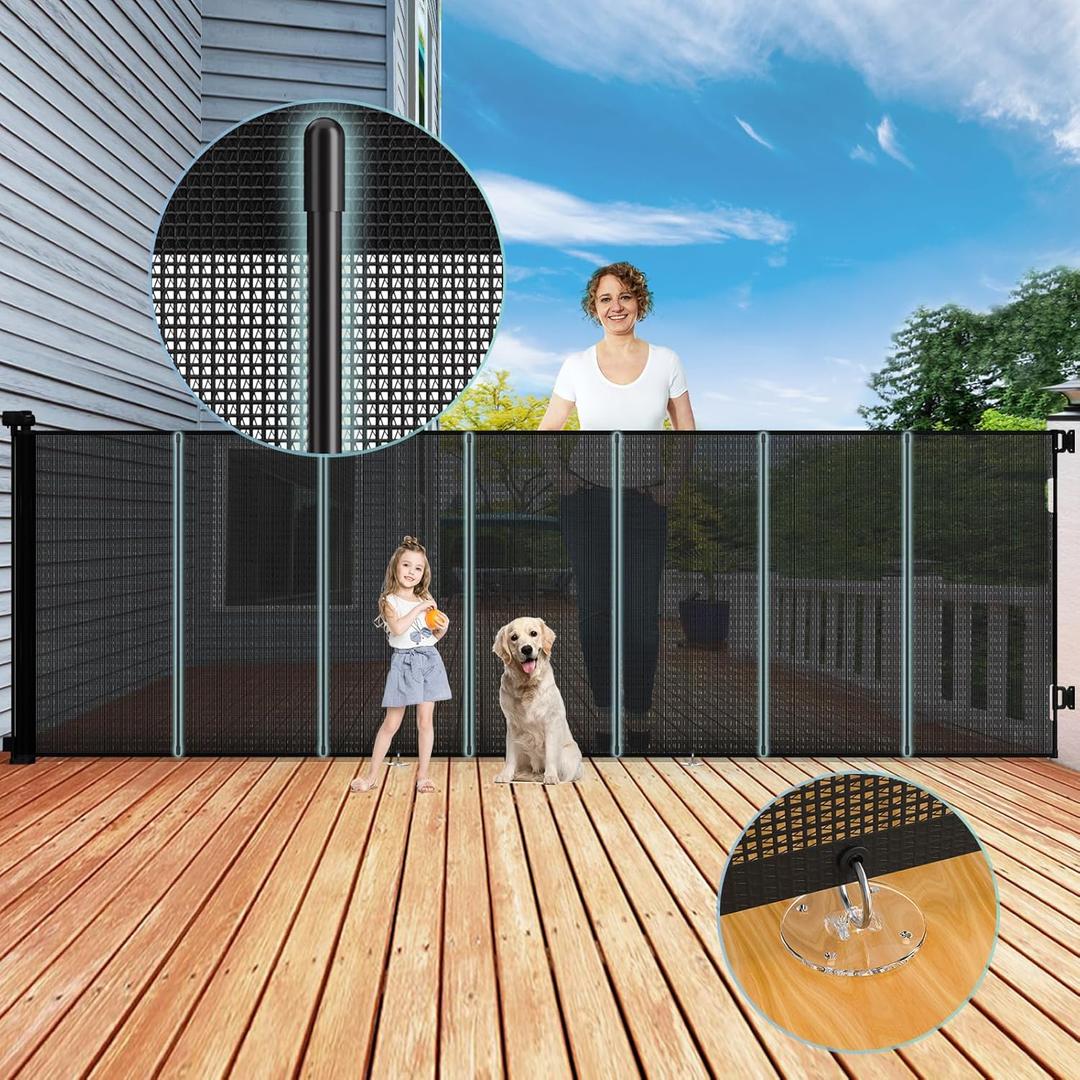 42'' Extra Tall Retractable Baby Gates Extra Wide 120'', Reinforced Extra Long Retractable Baby Gate for Stairs, Retractable Dog Gate for Doorways, Indoor/Outdoor Retractable Gate for Deck