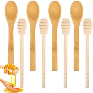 8PCS Wooden Honey Dipper Set, 6.2 Inch Honey Dipper Sticks Honey Spoon, Mini Honeycomb Stick for Evenly Drizzling Honey Over Food and Wedding Party Gift
