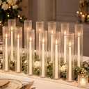 12 Pcs Ribbed Hurricane Glass Candle Holders, 2.5" W X 14" H