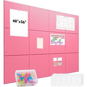 12Pcs Felt Bulletin Board, Upgraded Felt Wall Tiles with 48 Removable Adhesive Tabs & 30 Push Pins, Large Cork Boards for Walls, Perfect for Home, Office, School, DIY Vision Board