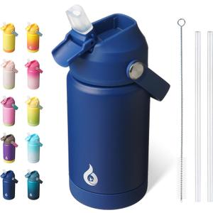 BJPKPK Insulated Water Bottle with Straw Lid, 12oz Thermos Water Bottles, Flex Handle & Non-slip Boot, BPA Free Leak Proof Stainless Steel Metal Thermos, Tumblers, Cups,Klein Blue