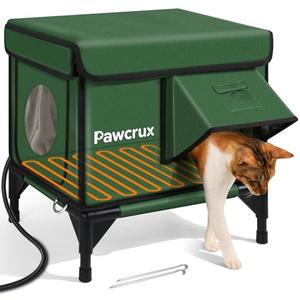 Weatherproof Heated Cat House for Outdoor in Winter, Heated Cat Bed Kitty Shelter with Cat Heating Pad, Insulated & Safe Escape Door, Warm House for Outside Stray Cat (Green, 12"x16"x16")