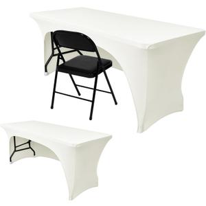 Nasitos 2 Pack Spandex Fitted Tablecloth for 4 Foot Tables-Open Back Folding Table Cover Washable Fabric Stretch, Tight and Wrinkle Resistant Table Protector for Trade Show, Craft Show, Events, Ivory