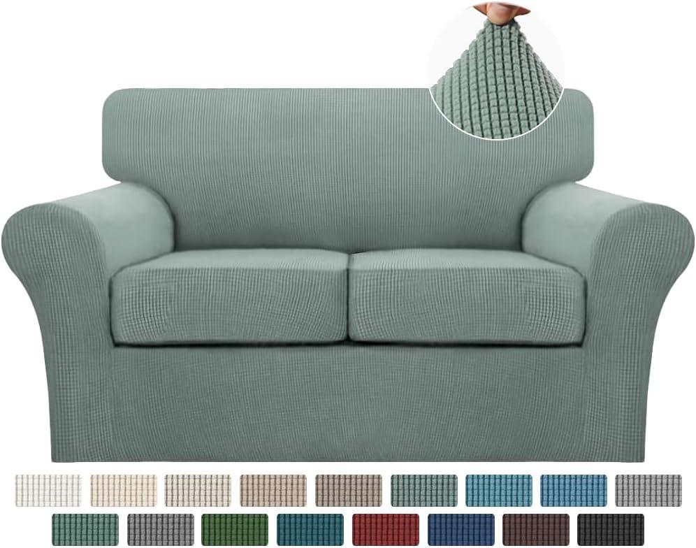 Turquoize 3 Piece Sofa Covers for 2 Cushion Couch Sofa Slipcover Soft Couch Cover for Dogs-Washable Sofa Furniture Covers with 2 Individual Cushion Covers, Jacquard Fabric (Loveseat, Dark Cyan)
