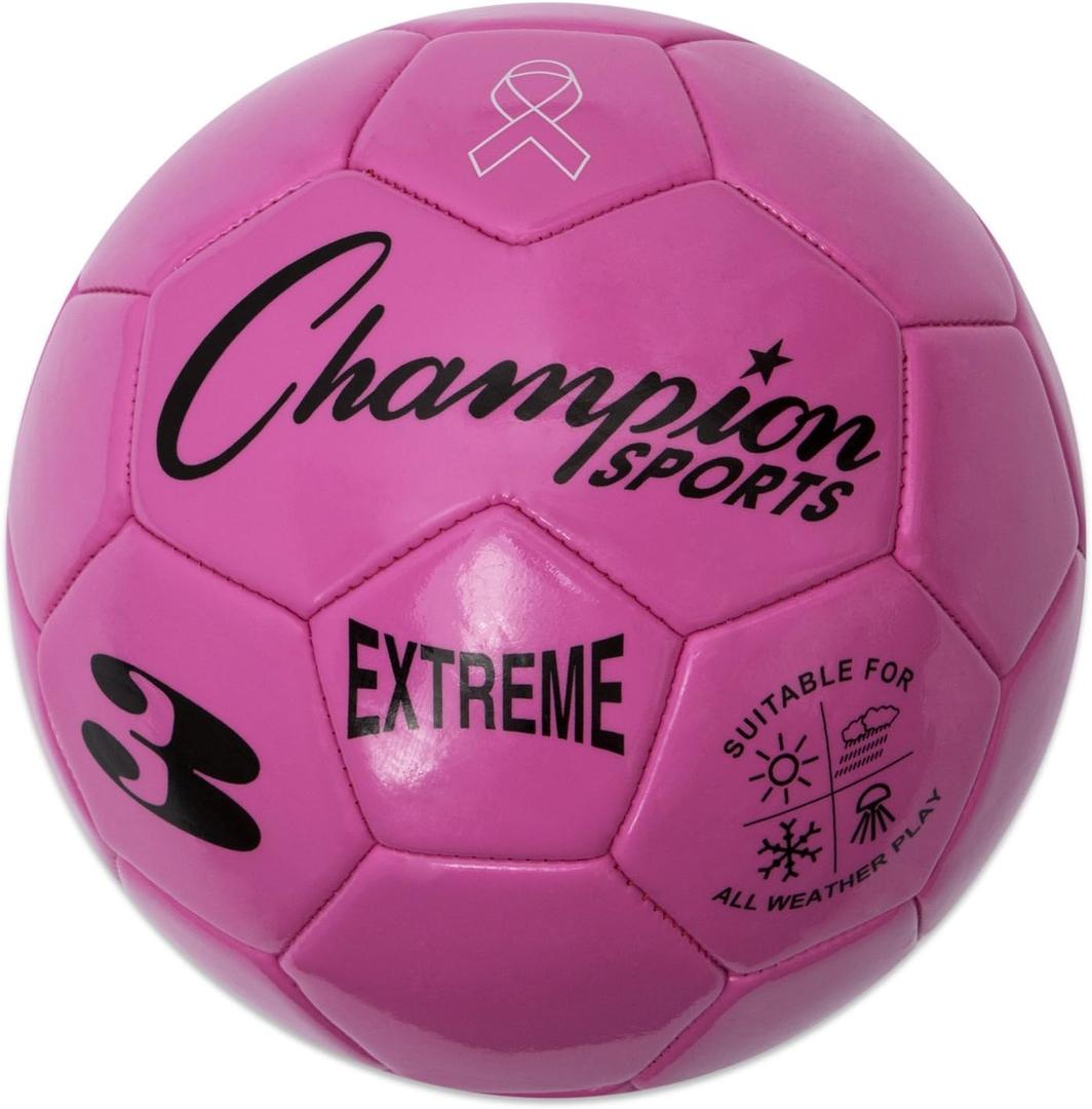 Champion Sports Extreme Series Soccer Ball  Sizes 3, 4, 5, Soft Touch, All Weather, High Air Retention, Youth & Adult League Balls for Training, Games, Outdoor & Indoor Play, Multiple Colors (Pink)