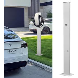 EV Charger Pedestal Outdoor Stand, EV Post for Tesla Wall Connector Gen 3, Compatible with J1772 EV Chargers, Heavy Duty Charging Station Pole, Brushed White
