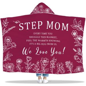 Step Mom Gifts, Christmas Step Mom Gift Wearable Blanket, Stepmom Hoodie Blankets, Stepmom Hooded Blanket 47x72 in for Birthday(Red), Mother's Day
