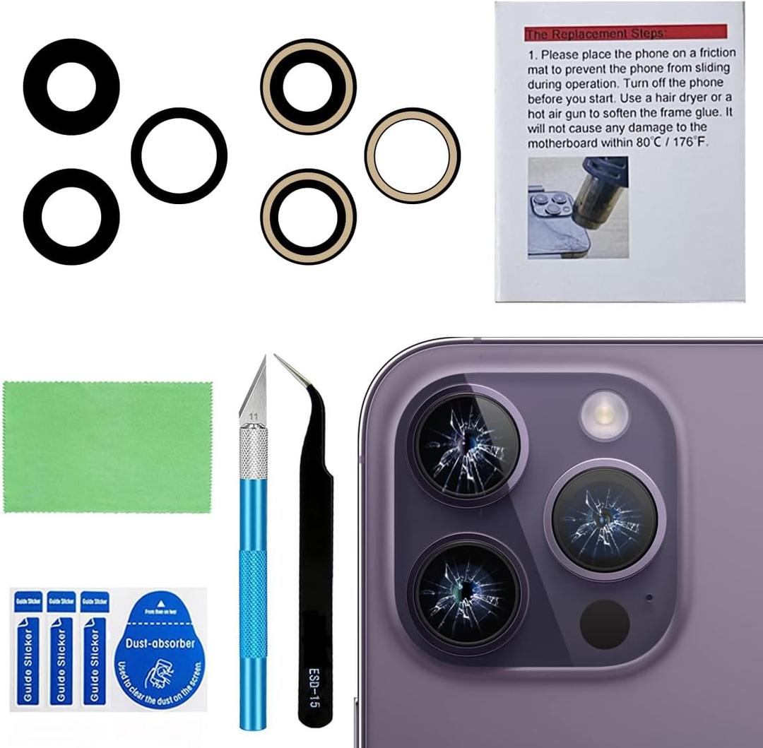 OEM Back Rear Camera Lens Glass Replacement for iPhone 14 Pro and iPhone 14 Pro Max with pre-Installed Adhesive and Reparing Toolkit