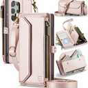 Strapurs Wallet Case Compatible with Samsung Galaxy S25 Ultra 5G RFID Blocking 10-Card Holder Soft PU Leather Magnetic Snap Strap Zipper Pocket Phone Case Fit for Galaxy S25 Ultra - Rose Gold