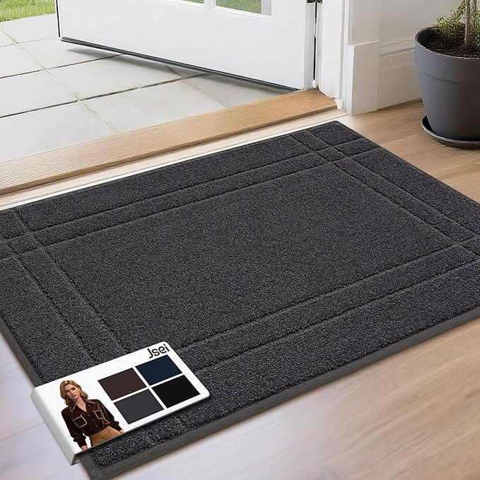 JSEI Entryway Rugs Doormat 20"x32", Non-Slip Dirt Trapper Door Mats Indoor, Washable Absorbent and Stain Resist Welcome Floor Mat for Front Door, Dog Door Mat, Dirty Wet Shoes & Paws, Dark Grey