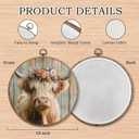 Pugwak Vintage Highland Cow Round Wall Art Decor, Rustic Farmhouse Cow Animal Canvas Art Framed, Country Cottagecore Flower Cattle Artwork Wall Hanging Decor for Home Living Room Bedroom, 10x10in