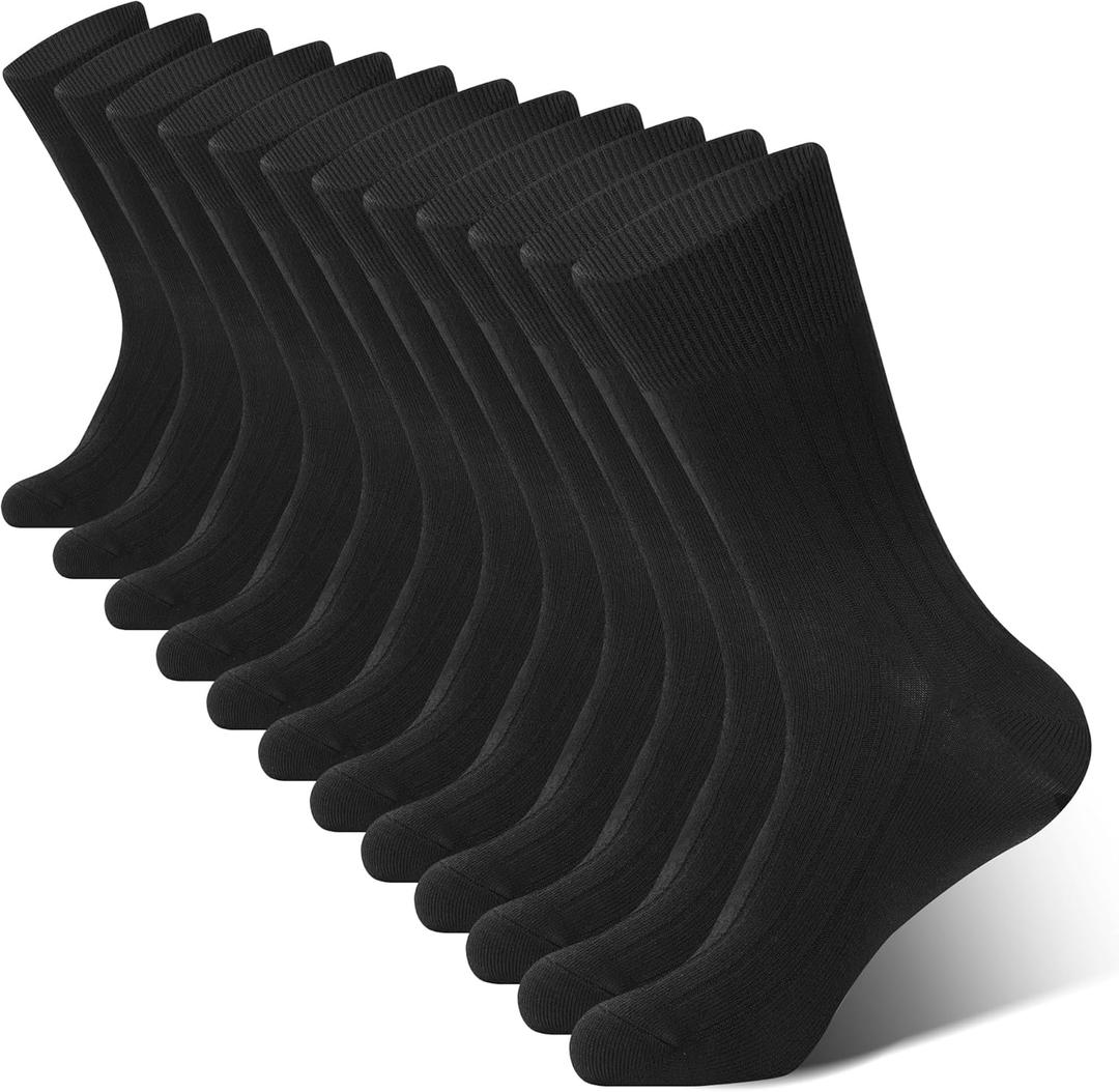 BAMBOO COOL Men's Crew Socks Bamboo Viscose Breathable Rib Dress Socks For Men, Casual Lightweight Comfort 6 Pack
