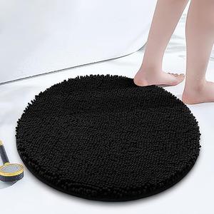 Smiry Luxury Chenille Round 24x24, Extra Soft and Absorbent Shaggy Bathroom Mat Rugs, Machine Washable, Non-Slip Plush Carpet for Tub, Shower, and Bath Room, Black