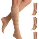 Yilamy 3 Pairs Toeless Compression Socks Sheer Knee High Open Toe Trouser Socks 8-10 mmHg Stockings for Women S