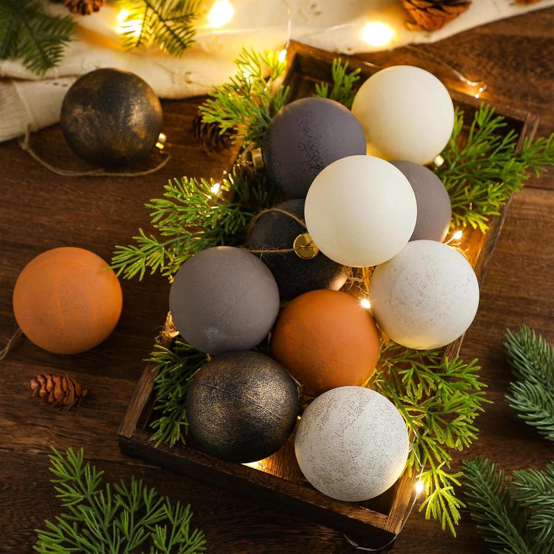 Poen 12 Pack Textured Ball Ornaments - Christmas Neutral Matte Christmas Tree Ball Decorations Bulk for Winter Holiday Xmas Party Hanging Decor(Classic Style,2.4")
