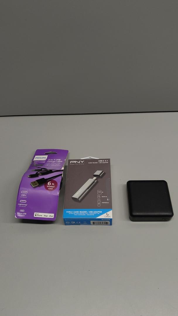 Set of 3, PNY USB adapter, Power Bank, Charger Cable