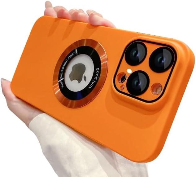 Magnetic Series Designed for iPhone 15 Pro Max Case,[Compatible with MagSafe][Military Drop&Hard PC Full Body Protector],Luxury Matte Logo View Shockproof Cover,Orange