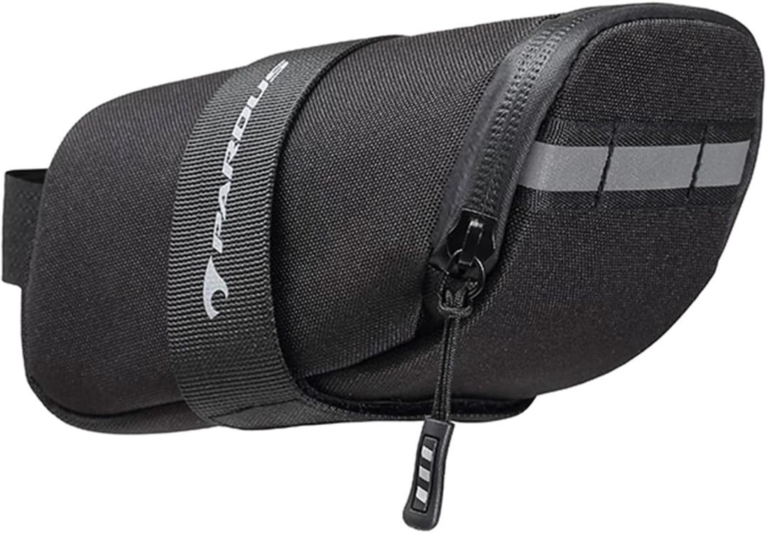 PARDUS Bike Saddle Bag, Water Resistant Bicycle Seat Bag, Durable Under Seat Storage Pouch with Multi-Tool Sleeves, Small Compact Bike Bag, Black