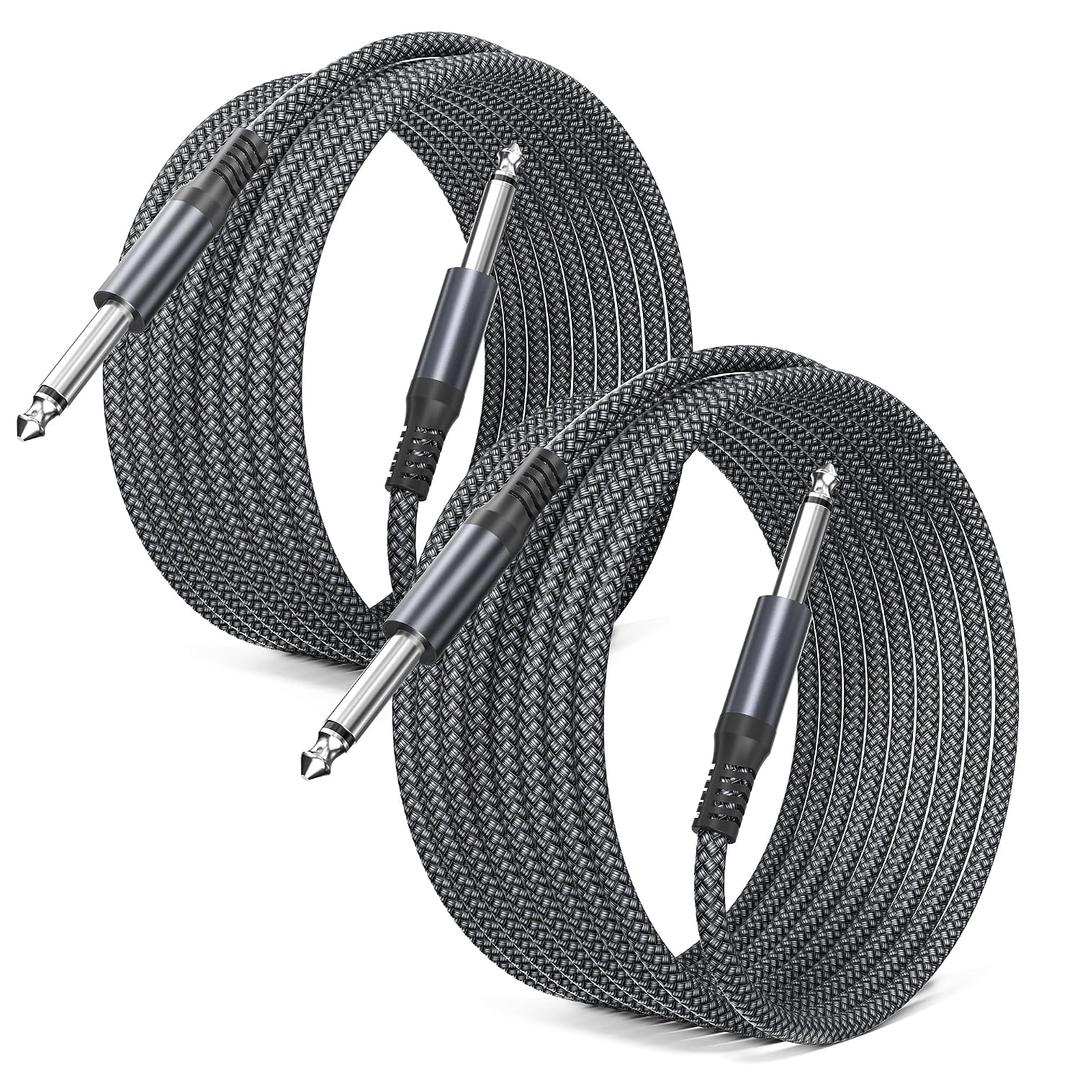 Elebase 1/4 inch 6.35mm TS Guitar Cable 30FT 2Pack | Quarter inch 6.3mm Guitar Instrument Cord,Mono Straight 1/4 Male Audio Wire Line for Electric Bass,Amp,Keyboard,Pedals