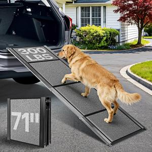 71''x 20'' Dog Ramp for Car, Pet Ramp for Large Dogs Up to 300LBS, Foldable Dog Car Ramp Stairs Steps with Waterproof & Non-Slip Rug Surface for Truck, SUV, Indoor & Outdoor(Wire Loop Fabric)
