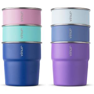 VINUR Kids Stainless Steel Cups-8 oz Stackable Tumbler Metal Drinking Glasses for Travel, Camping, Outdoors, 6 Pack