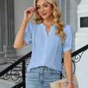 BMJL Womens Button Down Shirts V Neck Business Casual Blouses Eyelet Puff Sleeve Dressy Work Tops Outfits 2025 (L)
