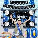 Holkcog 10th Birthday Decorations for Boys Girls, Black10th Birthday Banner, Blue Bruh I'M 10 BackdropHappy 10 Years Old Birthday Cake Topper Balloons Hanging Swirls Ten Party Supply