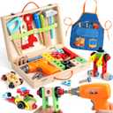 Kids Tool Set with Drill, Educational Montessori Toys for 3 Year Old Boys 44 Pcs STEM Kids Toys Wooden Toddler Tool Set with Apron & Box Birthday Gifts for 3 4 5 Year Old Boy Girl