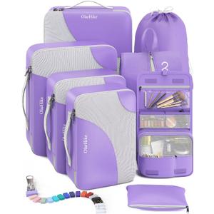 OlarHike 8 Set Packing Cubes for Travel, Sturdy Suitcase Organizer in 4 Sizes (Extra Large, Large, Medium, Small), Luggage Cubes with Toiletry Bag, Essentials Cruise Ship Gifts for Women (Purple) (8 set (Short-Term Trip))