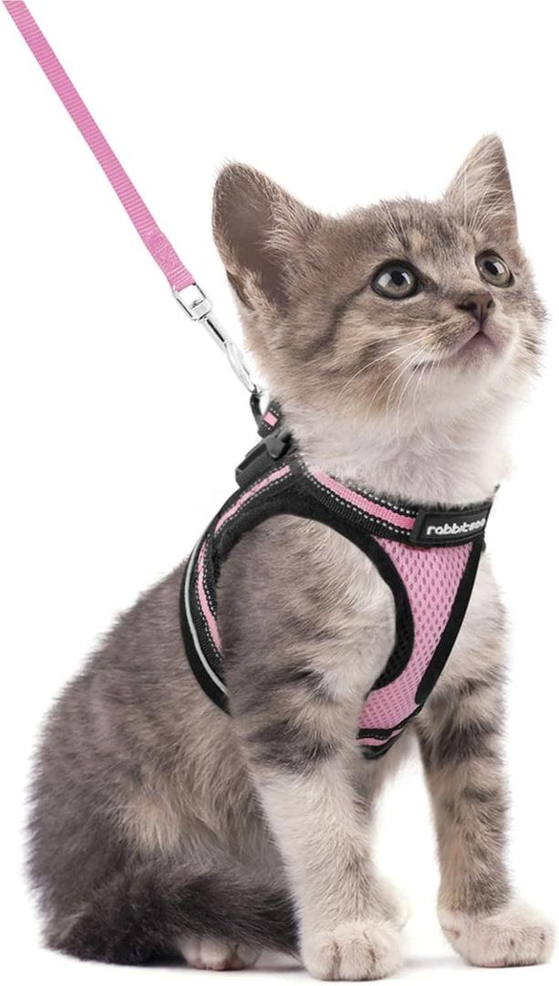 rabbitgoo Cat Harness and Leash Set for Walking Escape Proof, Adjustable Soft Kittens Vest with Reflective Strip for Cats, Comfortable Outdoor Vest, Pink, S (Small)