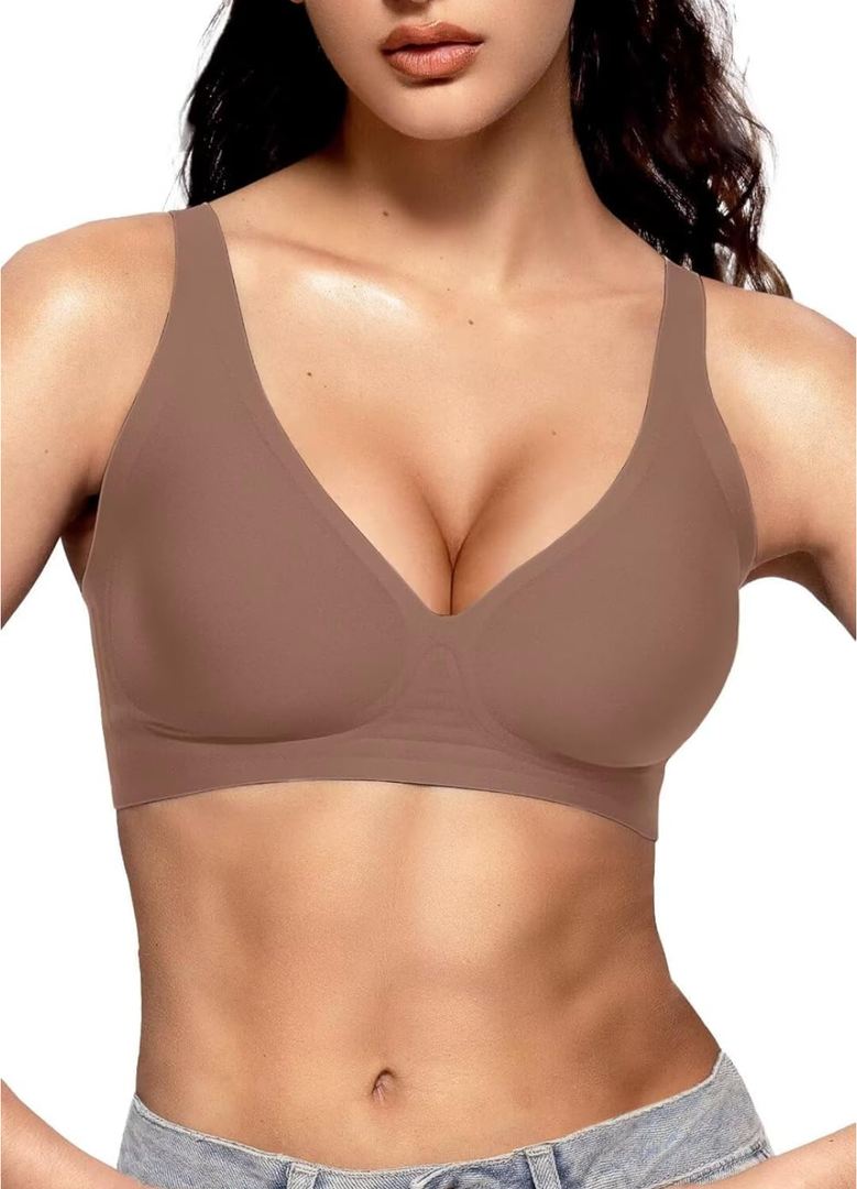 Vertvie Womens Wireless Seamless Bras Deep V No Underwire Push Up Bras Supportive Full Coverage Bralettes Plunge T Shirt Bra, Large 