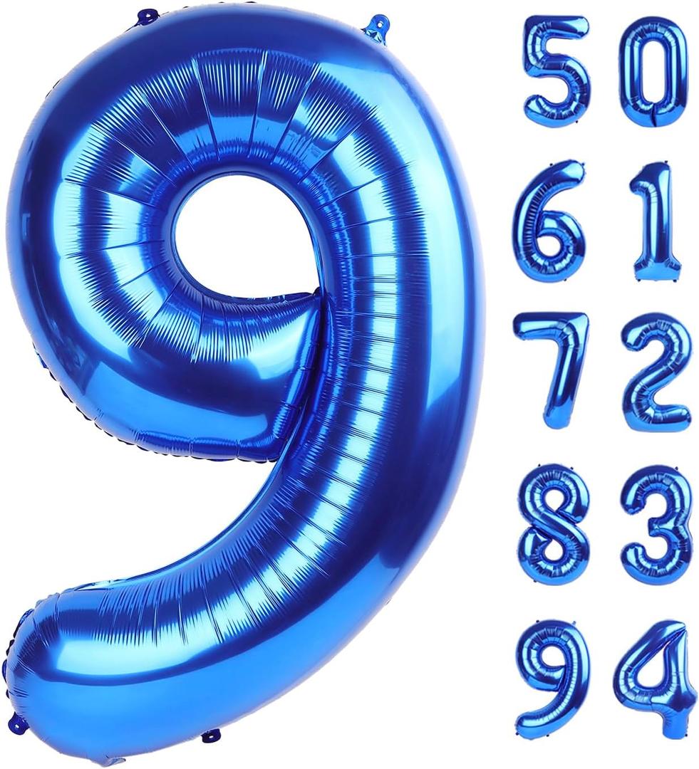 Navy Blue 9 Balloon, Number Balloon 40 Inch, Blue Party Decorations, Giant Birthday Decorations for 9th 19th 29th 90th, Number 9 Balloon