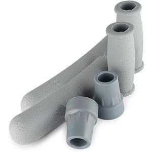 7/8 Inch Replacement Crutch Pads Anti-slip, Rubber Padding for Walking Under Arm Crutches, Hand Grips, and Feet Caps, Fits Standard Aluminum Crutches 6 Pieces-Set (Grey)