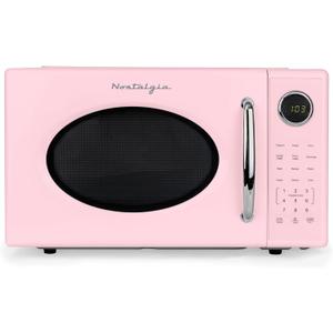 Nostalgia Retro 1000W Microwave Oven 1.1 Cu Ft Capacity Child Safety Lock, 8 Auto-Cook Settings Countertop Kitchen Appliance Pink