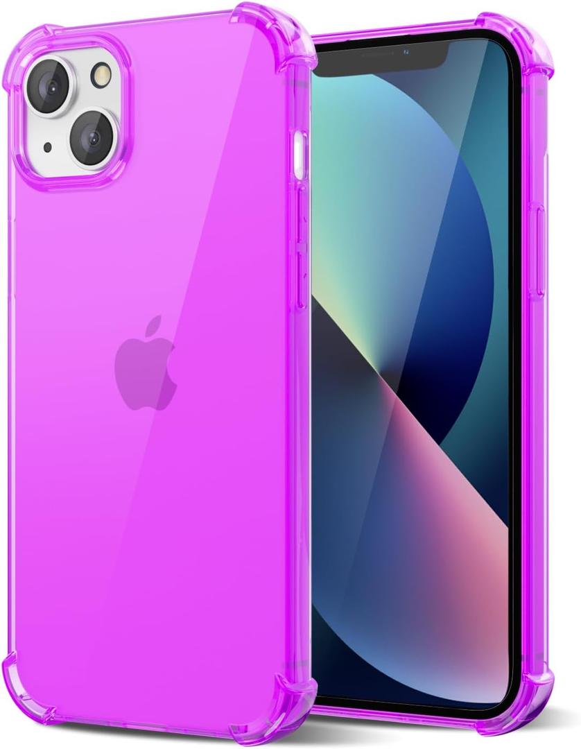for iPhone 13 Case Clear, Neon Bright Vibrant Color, Transparent Jelly Protective Silicone Phone Case Design for Women Girly Cute, Thin Slim Fit Soft Flexible TPU Bumper, Neon Purple (Pack of 2)