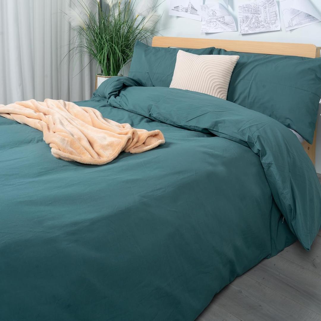 WonLynn Duvet Cover Set King Size, 100% Washed Cotton Like Linen Textured, 3 Pieces Bedding Set, Soft Breathable with Zipper, Simple Style for Home & School(No Comforter)