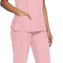 Floralhue Scrubs for Women, Women's Medical Scrub Sets, V-Neck Scrubs Top & Cargo Pants with 12 Pockets (Pink, M)