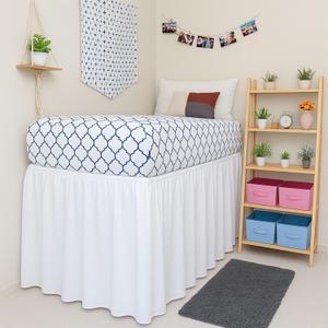 Twin XL Dorm Bed Skirt - 32" Drop - Ruffled Design - 100% Microfiber - White - College Dorm Room Bedding