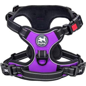 PoyPet No Pull Dog Harness, No Choke Front Lead Dog Reflective Harness, Adjustable Soft Padded Pet Vest with Easy Control Handle for Small to Large Dogs(Purple,XS)