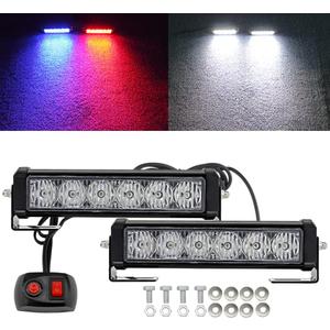 STDYSUN LED Emergency Strobe Lights Bar 2Pcs Red Blue Change White Double Color Warning Police Grille Lights Bar Surface Mount Fit for Motorcycle POV Utility Construction Vehicle and Tow Truck Van