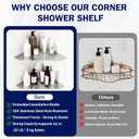 10" Corner Shower Shelf 2 Pcs Brushed 304 Stainless Steel Diamond Heavy Duty Floating Corner Shelves Slot Design Recessed Bathroom Shower Shelf for 90 Tiled Wall, No Drilling Needed