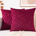 decorUhome Spring Couch Euro Sham Throw Pillow Covers 24x24 Set of 2, Decorative Soft Plush Faux Fur Wool Accent Pillow Covers for Modern Farmhouse Bed Sofa Living Room, Burgundy