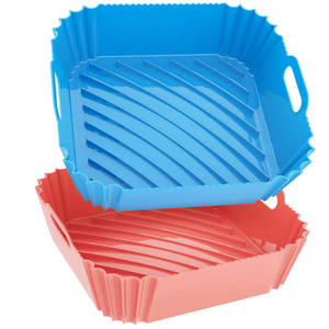 Air Fryer Silicone Liners Square 2 Pack 7.1 Inch Airfryer Liners 4-7 QT Reusable Air Fryer Liners Silicone Pot Oven Liner Baking Tray, Air Fryer Basket Silicone Mat Bowl Air Fryer Accessories Kitchen