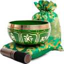 Tibetan Singing Bowl Set - Authentic Handcrafted Mindfulness Meditation Holistic Sound 7 Chakra Healing by Himalayan Bazaar (Emerald)