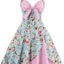 Women Vintage Polka Dot 1950s Rockabilly Halter Audrey Dress Retro Floral Evening Cocktail Swing Dress XXL