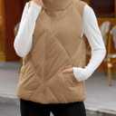 MEROKEETY Womens 2025 Puffer Vest Sleeveless Zip Up Quilted Coat Stand Collar Gilet Jacket With Pockets (Small, Khaki)