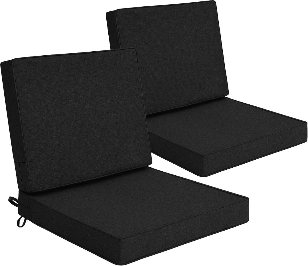 Outdoor Chair Cushions Set of 2, 24 x 24 Inch, Black, Deep Seat
